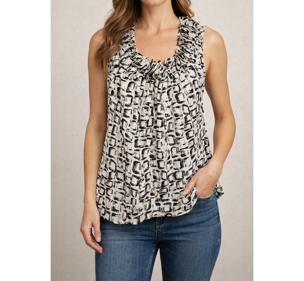 Woman's Sioni Sleeveless Black & White Polyester Top Shirt Blouse Size Medium